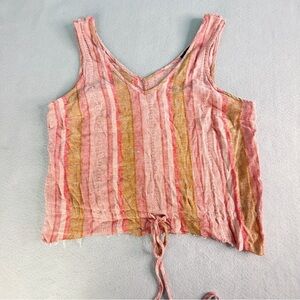 Drew Linen Blend? Stripped Tank Womens Medium Cropped Summer Beach Vacay Resort